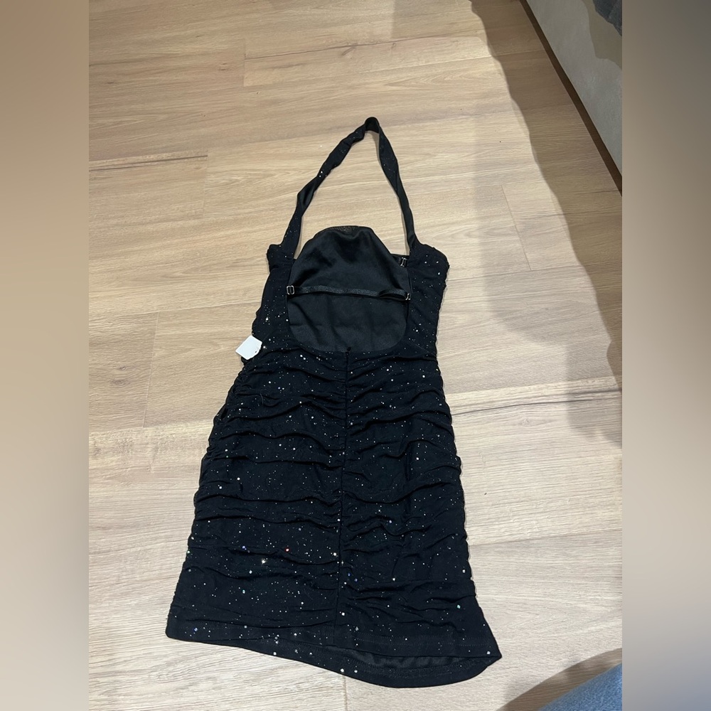 Black Sparkly Ruched Dress